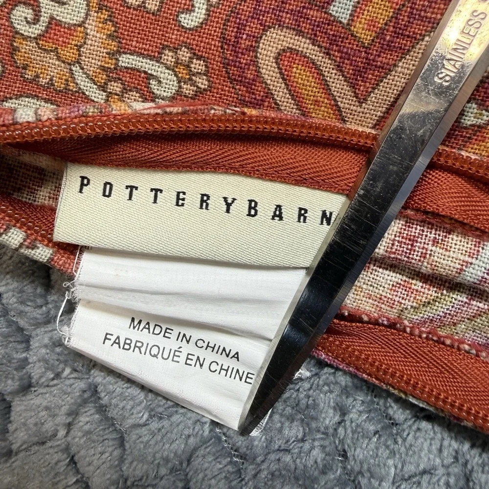 Pottery Barn Paisley Throw Pillow Cover 20x20 Rust Orange Linen Cotton 2009